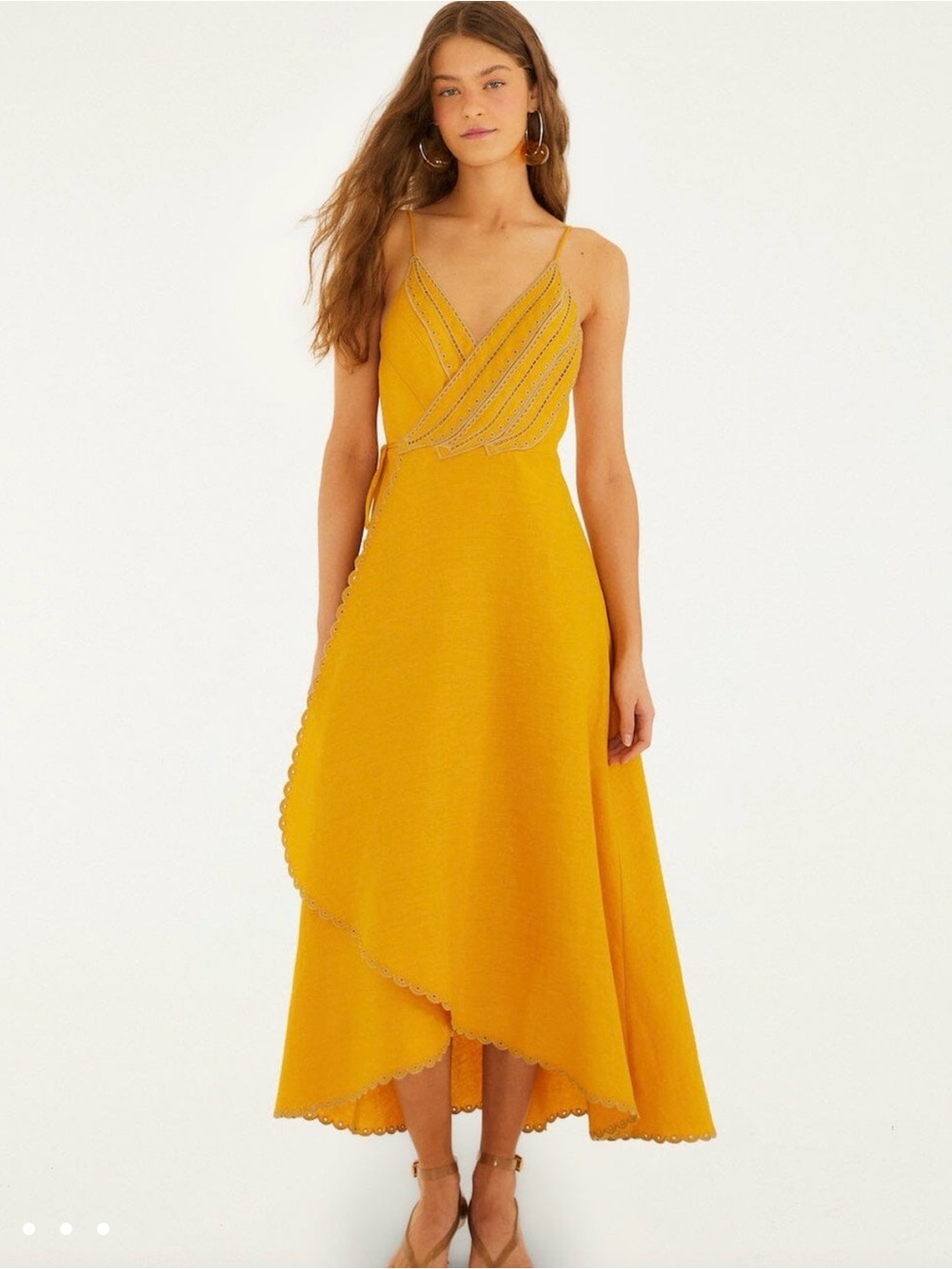 NEW FARM Rio Yellow Banana Linen Wrap Dress, Large